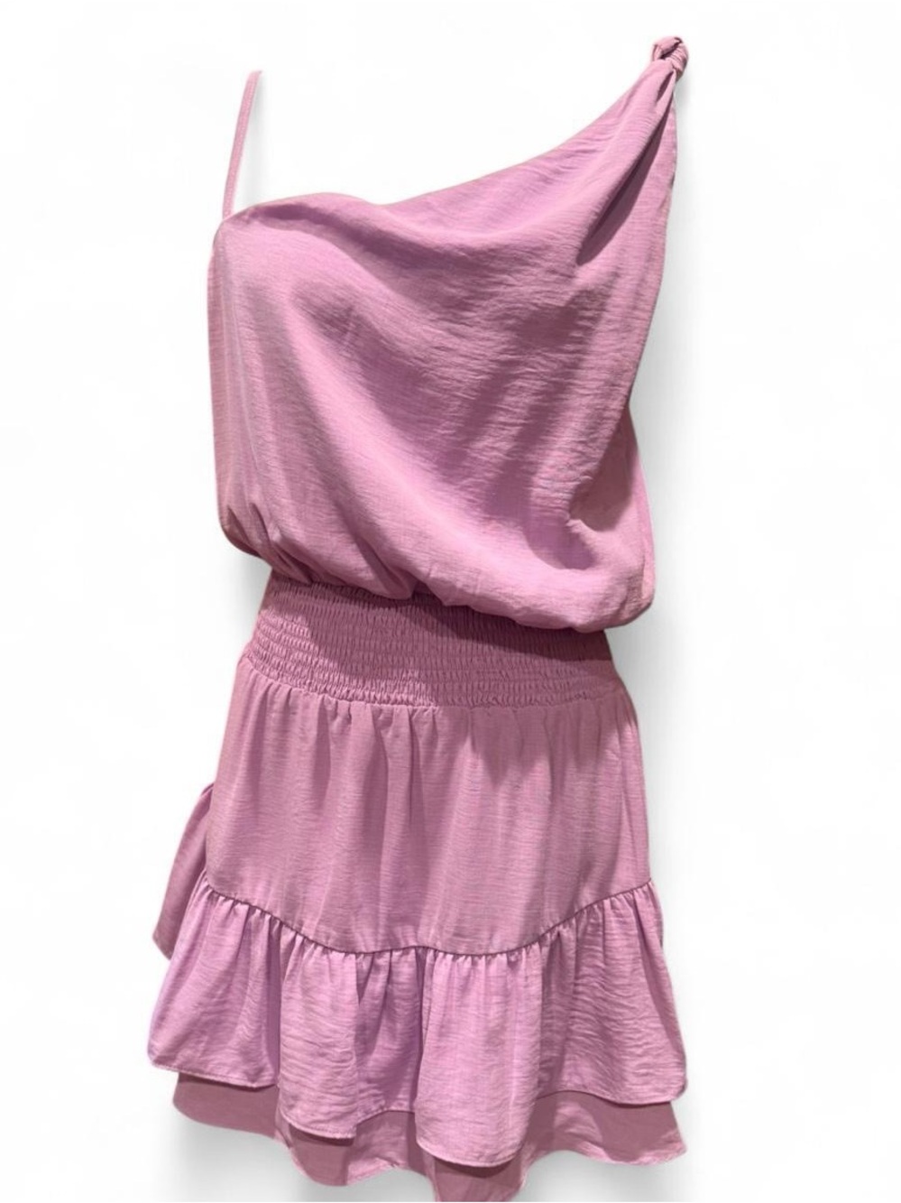 Sleeveless Lilac One-Shoulder Tiered Short Dress, size M. Like new!